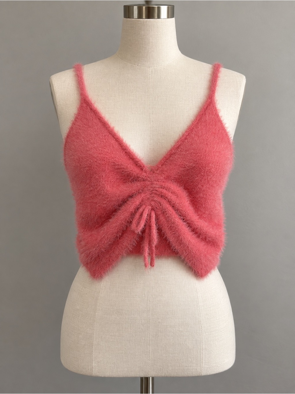 Scandal Italy Pink Fuzzy Eyelash Knit Ruched Crop Top Y2K NWT